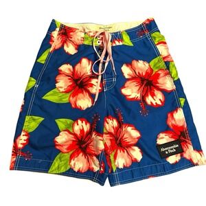 VTG Abercrombie & Fitch Board Shorts Men S Blue Hawaiian Hibiscus Colorful Y2K
